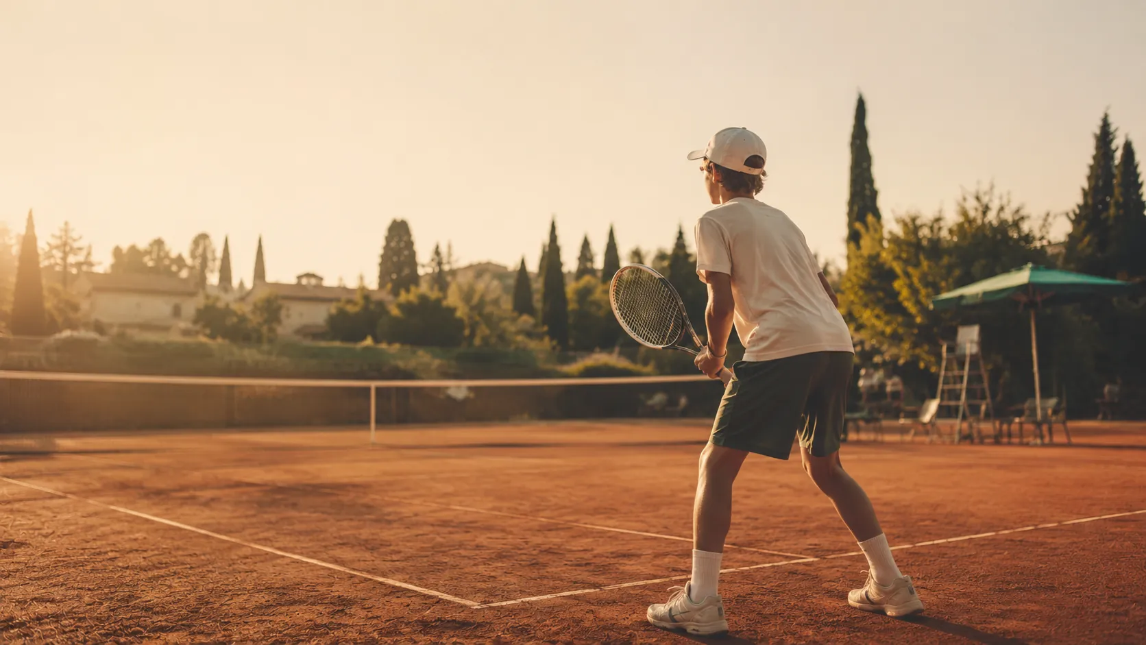 A competitive junior tennis player on court between points
